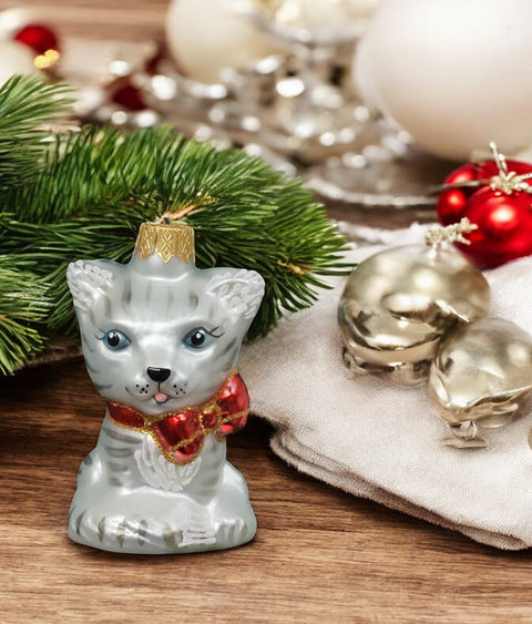 Hand Decorated Glass Keepsake Ornament - Charming Cat Design