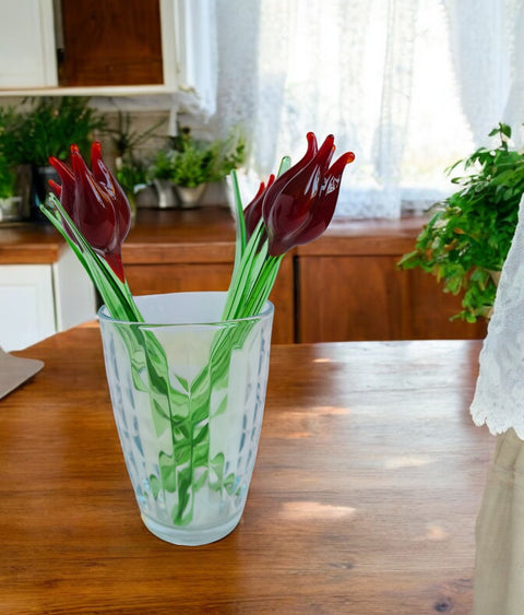 Red Glass Tulip - Handcrafted Short Stem Flower