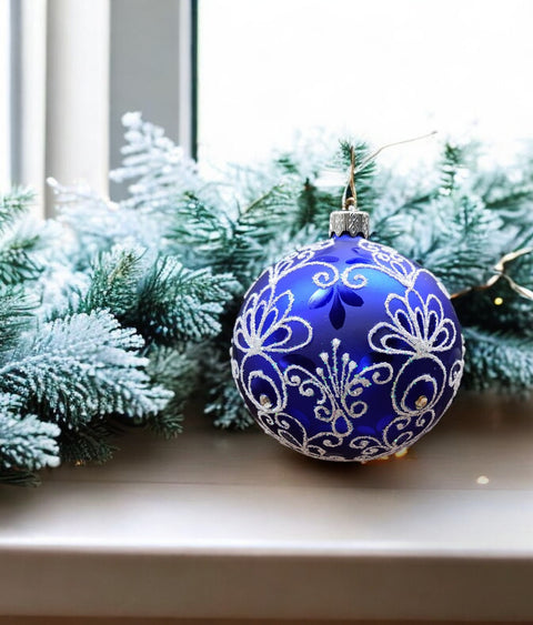 Blue Blown Glass Ornament - Handcrafted - Pineapple Design