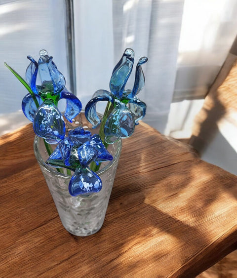 Blue Glass Iris - Handcrafted Long Stem Flower