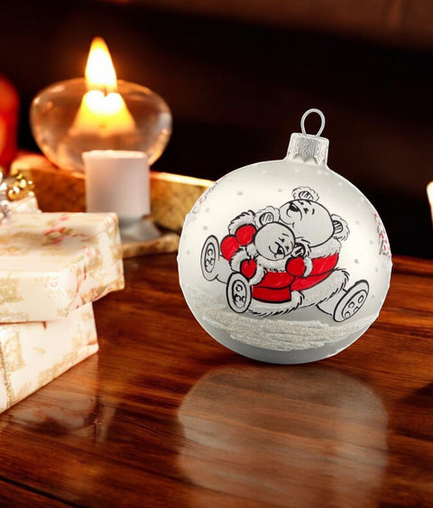 Silver Blown Glass Ornament, Handcrafted Bears In Santa Suit Design, Keepsake Ornament Handmade In Ukraine, A Great Addition To Any Tree!