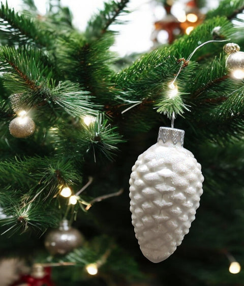 Hand Decorated Glass Keepsake Ornament - Charming Silver Pinecone Design