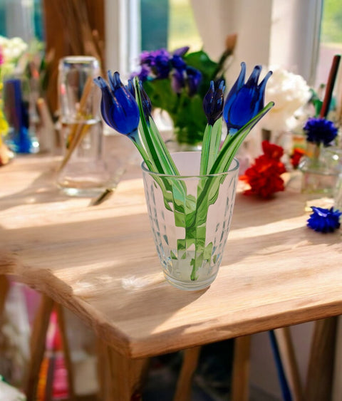 Blue Glass Tulip - Handcrafted Short Stem Flower