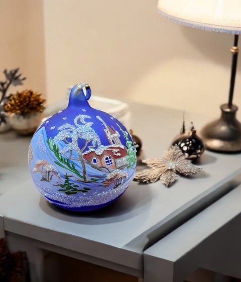 Blue Blown Glass Ornament - Handcrafted - Deer Design