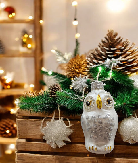 Hand Decorated Glass Keepsake Ornament - Charming White Owl Design