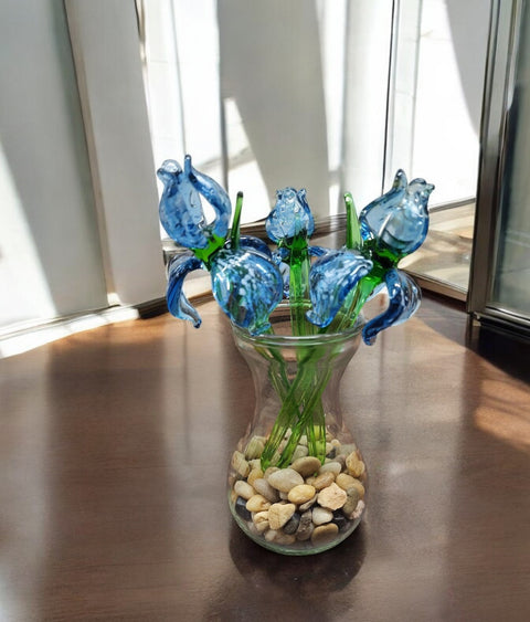 Light Blue Glass Iris, Handcrafted Glass Flower, Hand Made In Ukraine Using Murano Quality Glass, Great Gift For Flower Lovers, 6 Inch Iris