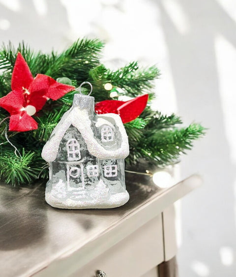 Hand Decorated Glass Keepsake Ornament - Charming Clear House Design