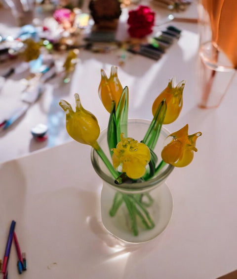 Yellow Glass Tulip - Handcrafted Short Stem Flower