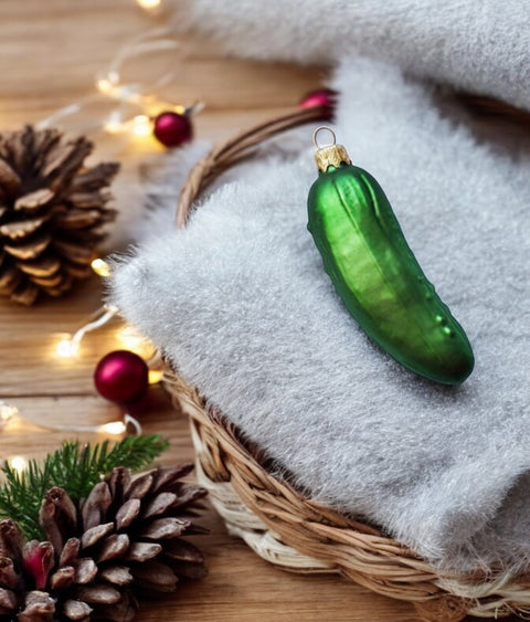 Hand Decorated Glass Keepsake Ornament - Charming Large Pickle Design