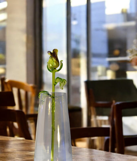 Purple & Yellow Glass Rose - Handcrafted Long Stem Flower