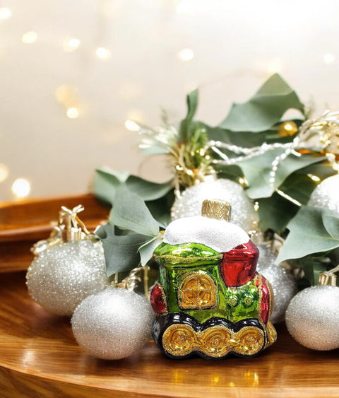 Hand Decorated Glass Keepsake Ornament - Charming Train Design