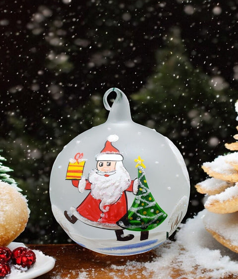 Frosted Blown Glass Ornament - Handcrafted -  Santa Claus Design