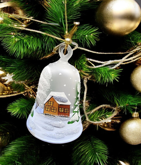 Frosted Blown Glass Bell Ornament - Snowman Design with Clapper