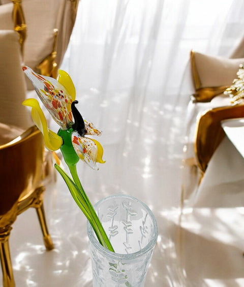 Yellow Glass Orchid - Handcrafted Long Stem Flower