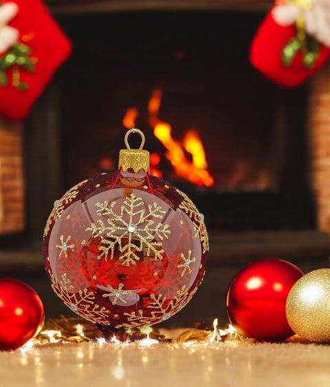 Red Blown Glass Ornament - Large Snowflake - Red Ornament - Hand Made In Ukraine - Hand Painted - Keepsake Ornament - Natural Glass