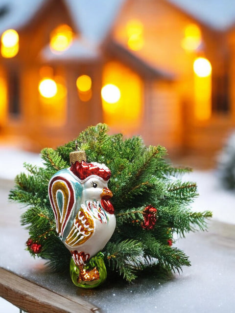 Hand Decorated Glass Keepsake Ornament - Charming Rooster Design