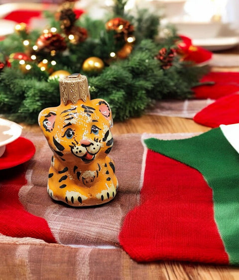 Hand Decorated Glass Keepsake Ornament - Charming Tiger Design