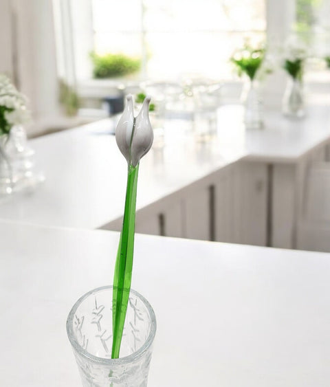 White Glass Tulip - Handcrafted Long Stem Flower