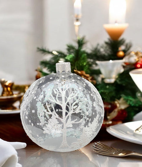 Frosted Blown Glass Ornament - Handcrafted - Winter Trees Design