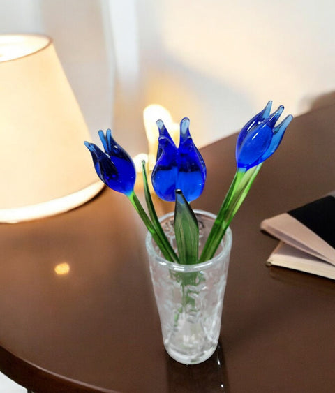 Blue Glass Tulip - Handcrafted Long Stem Flower