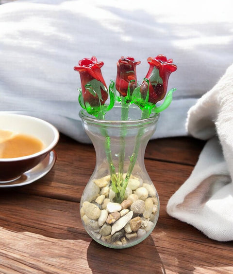 Red Glass Rose, Handcrafted Glass Flower, Hand Made In Ukraine Using Murano Quality Glass, Great Gift For Flower Lovers, 6 Inch Rose