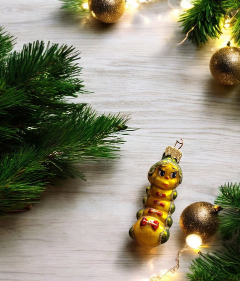 Hand Decorated Glass Keepsake Ornament - Charming Caterpillar Design