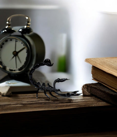 Black Glass Scorpion Figurine, Handmade Murano Quality Design - Large