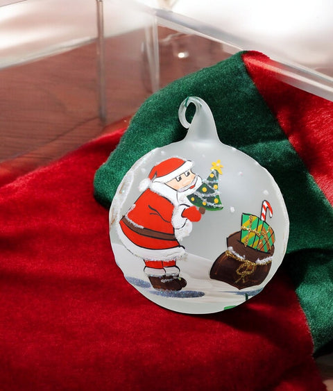 Frosted Blown Glass Ornament - Handcrafted -  Charming Santa Claus Design