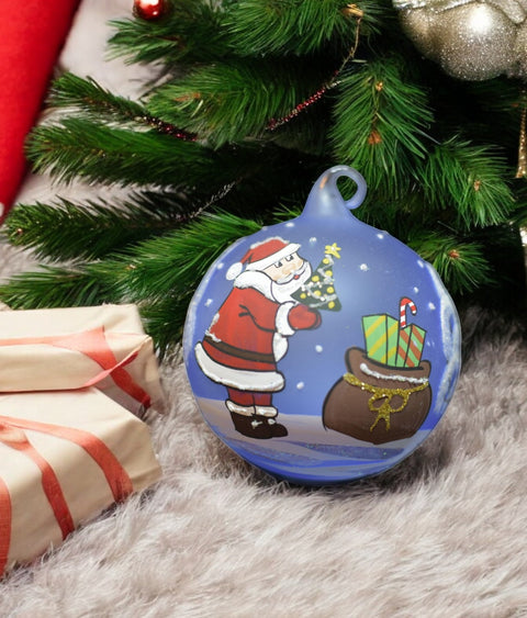 Light Blue Blown Glass Ornament - Handcrafted -  Charming Santa Claus Design