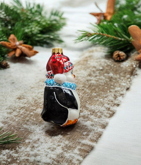 Hand Decorated Glass Keepsake Ornament - Charming Penguin Design