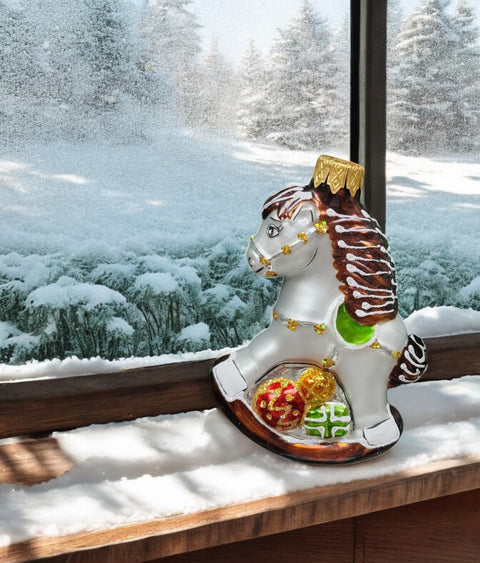 Hand Decorated Glass Keepsake Ornament - Charming Rocking Horse Design