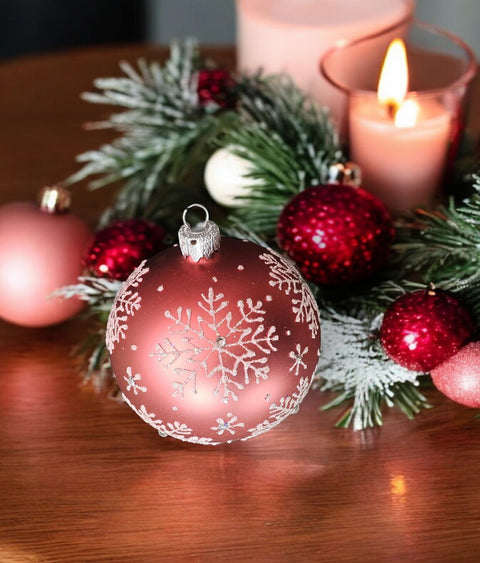 Pink Blown Glass Ornament - Handcrafted - Large Snowflake Design