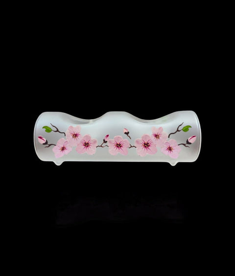 Frosted Glass Double Candle Holder, Hand Crafted in Ukraine, Cherry Blossom Design, Wonderful Year Round