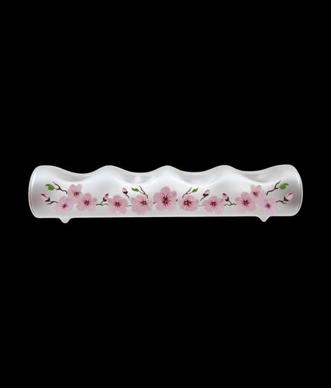 Frosted Glass Quad Candle Holder, Hand Crafted in Ukraine, Cherry Blossom Design, Wonderful Year Round