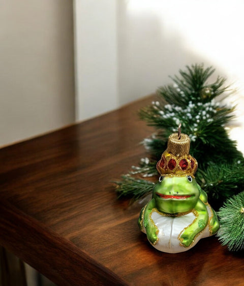 Hand Decorated Glass Keepsake Ornament - Charming Frog Prince Design