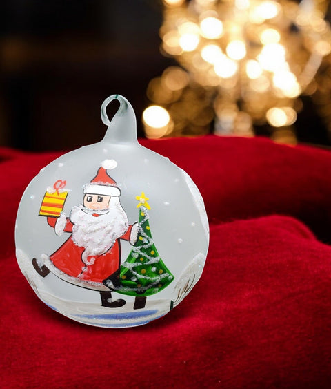 Frosted Blown Glass Ornament - Handcrafted -  Santa Claus Design