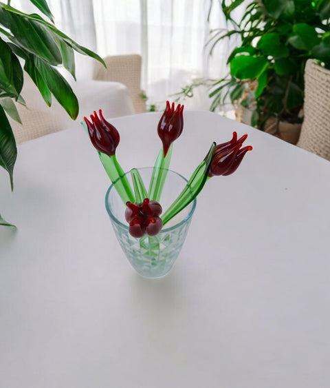 Red Glass Tulip - Handcrafted Short Stem Flower