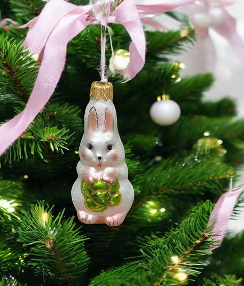 Hand Decorated Glass Keepsake Ornament - Charming Bunny With Lettuce Design