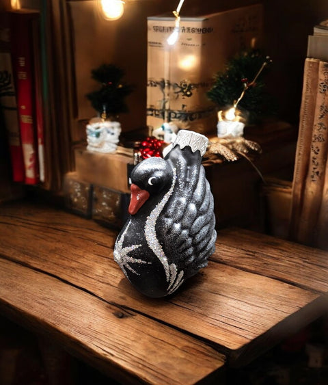 Hand Decorated Glass Keepsake Ornament - Charming Black Swan Design