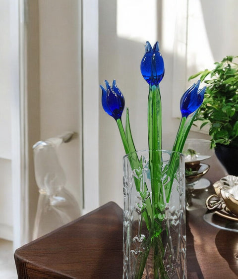 Blue Glass Tulip - Handcrafted Long Stem Flower