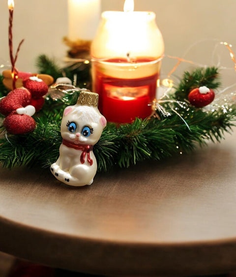 Hand Decorated Glass Keepsake Ornament - Charming Kitten Design