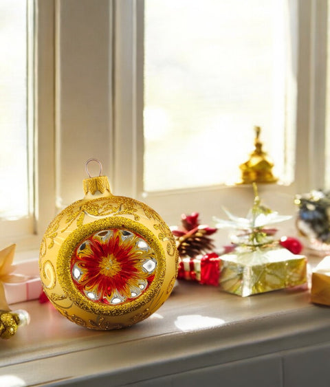 Gold Blown Glass Ornament - Gold Reflector - Hand Made In Ukraine - Hand Painted - Refractor Ornament - Keepsake Ornament - Natural Glass