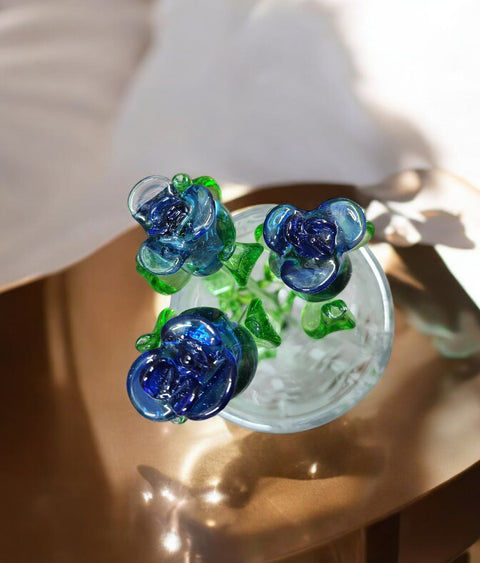 Blue Glass Rose - Handcrafted Medium Stem Flower