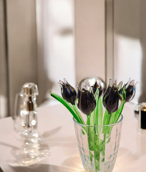 Black Glass Tulip - Handcrafted Short Stem Flower