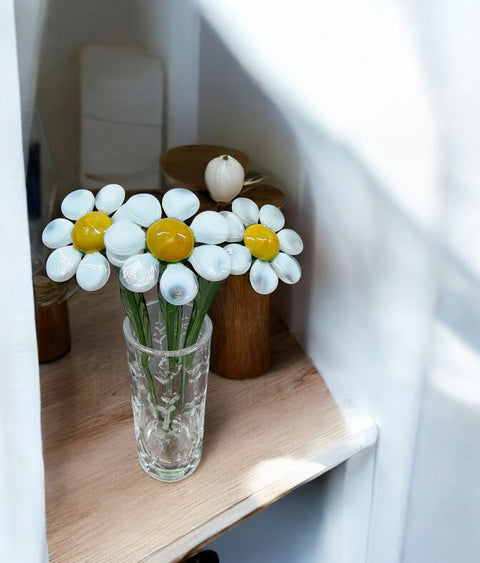 White Glass Daisy - Handcrafted Long Stem Flower