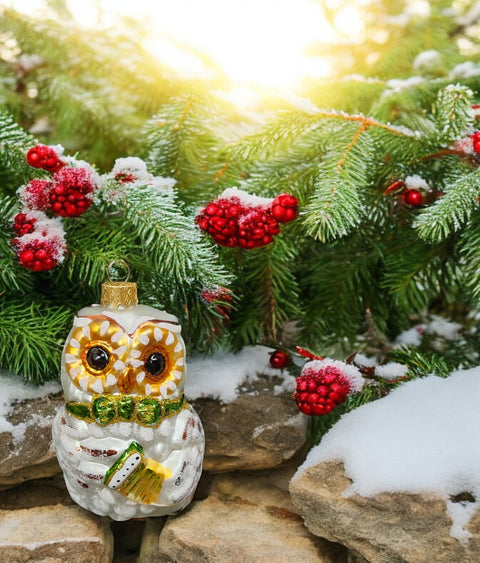 Hand Decorated Glass Keepsake Ornament - Owl With Accordion Design