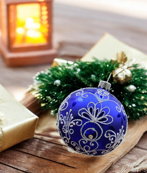 Blue Blown Glass Ornament - Handcrafted - Pineapple Design