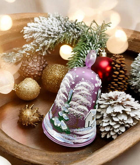 Lavender Blown Glass Bell Ornament –  Brooklyn Bridge Design with Clapper