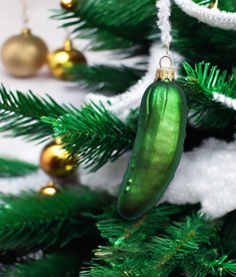 Hand Decorated Glass Keepsake Ornament - Charming Large Pickle Design