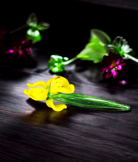 Yellow Glass Iris - Handcrafted Short Stem Flower